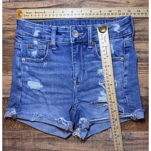 American Eagle Shorts Womens 00 Hi-Rise Shortie Denim Distressed Cutoff Ripped - Picture 8 of 10